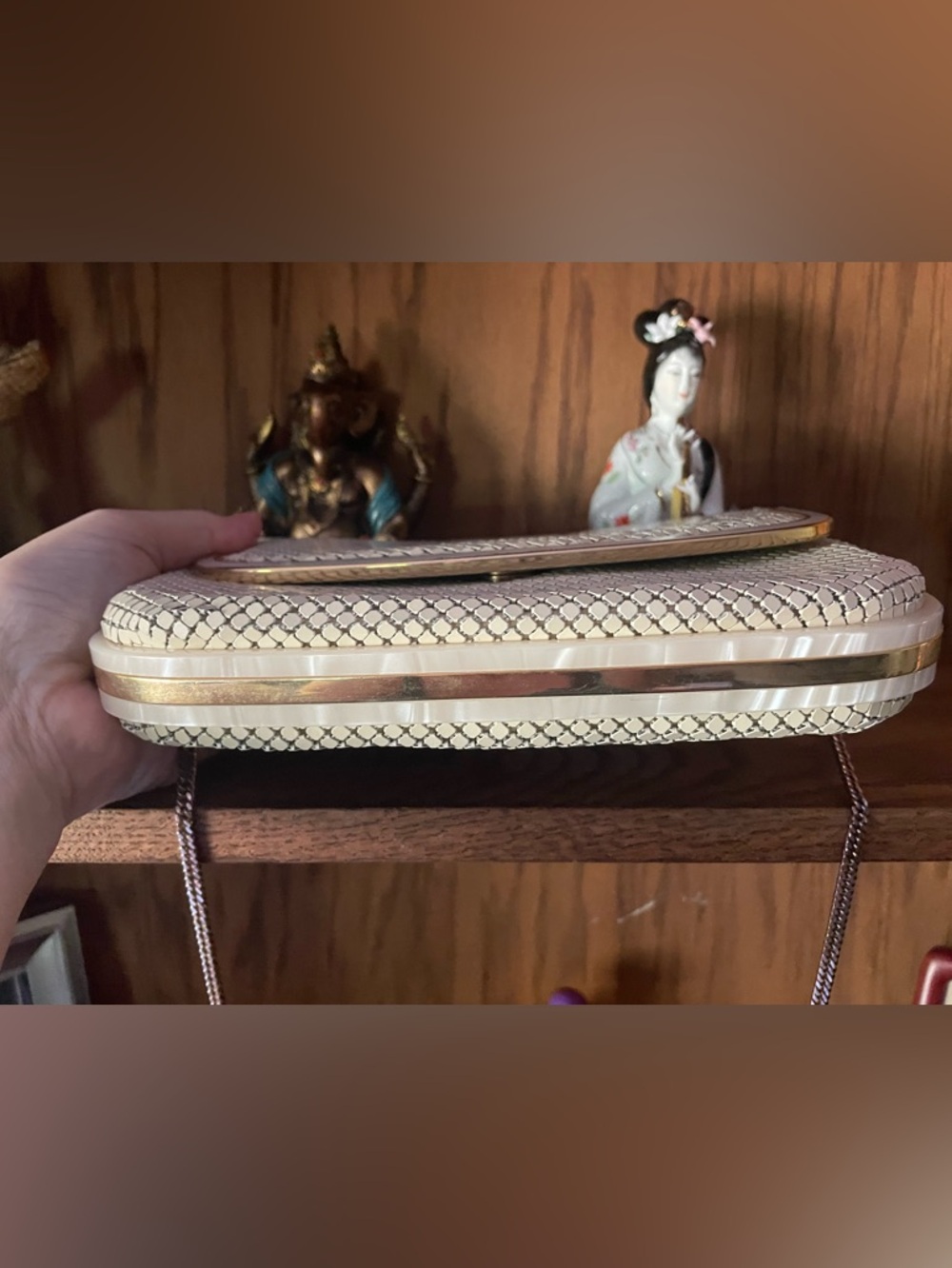 Vintage Mesh Crossbody Bag with Gold Chain Strap - Picture 2 of 6